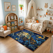 Whimsical Owl Garden Area Rug, Colorful Woodland Bird Carpet, Kids Decor – bedroom styling