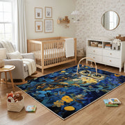Whimsical Owl Garden Area Rug, Colorful Woodland Bird Carpet, Kids Decor – living room view