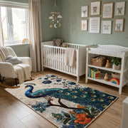 Boho Woodland Animal Area Rug, Neutral Forest Carpet, Nursery Decor – alternate room view