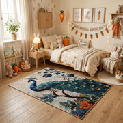 Boho Woodland Animal Area Rug, Neutral Forest Carpet, Nursery Decor – pattern detail
