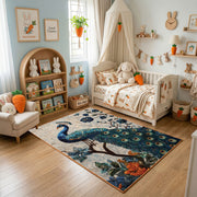 Boho Woodland Animal Area Rug, Neutral Forest Carpet, Nursery Decor – texture view