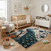 Boho Woodland Animal Area Rug, Neutral Forest Carpet, Nursery Decor – playroom styling