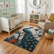 Boho Woodland Animal Area Rug, Neutral Forest Carpet, Nursery Decor – living room view
