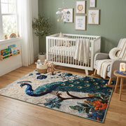 Boho Woodland Animal Area Rug, Neutral Forest Carpet, Nursery Decor – design close-up