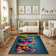 Colorful Creature Friends Area Rug, Playful Kids Carpet, Bright Room Decor – pattern detail