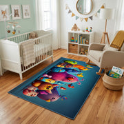 Colorful Creature Friends Area Rug, Playful Kids Carpet, Bright Room Decor – living room view