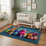 Colorful Creature Friends Area Rug, Playful Kids Carpet, Bright Room Decor – design close-up