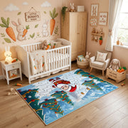 Rainbow Woodland Deer Area Rug, Colorful Forest Animal Carpet, Kids Decor – angled room view