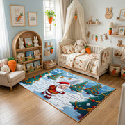 Rainbow Woodland Deer Area Rug, Colorful Forest Animal Carpet, Kids Decor – texture view