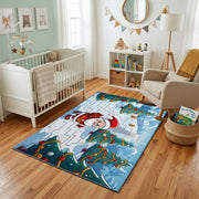Rainbow Woodland Deer Area Rug, Colorful Forest Animal Carpet, Kids Decor – living room view