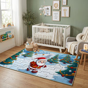 Rainbow Woodland Deer Area Rug, Colorful Forest Animal Carpet, Kids Decor – design close-up