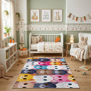 Pastel Cat Faces Area Rug, Cute Feline Pattern Carpet, Kids Room Decor – featured room view