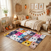 Pastel Cat Faces Area Rug, Cute Feline Pattern Carpet, Kids Room Decor – pattern detail