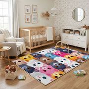 Pastel Cat Faces Area Rug, Cute Feline Pattern Carpet, Kids Room Decor – playroom styling