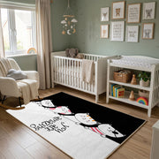 Relaxed Cat Trio Area Rug, Minimal Black White Feline Carpet, Funny Decor – alternate room view