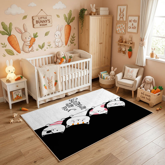 Relaxed Cat Trio Area Rug, Minimal Black White Feline Carpet, Funny Decor – full rug view