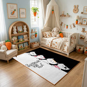Relaxed Cat Trio Area Rug, Minimal Black White Feline Carpet, Funny Decor – texture view