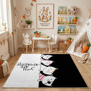 Relaxed Cat Trio Area Rug, Minimal Black White Feline Carpet, Funny Decor – bedroom styling