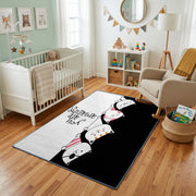 Relaxed Cat Trio Area Rug, Minimal Black White Feline Carpet, Funny Decor – living room view