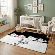 Relaxed Cat Trio Area Rug, Minimal Black White Feline Carpet, Funny Decor – design close-up