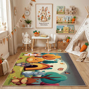Colorful Creature Party Area Rug, Playful Cartoon Carpet, Kids Room Decor – featured room view