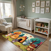 Colorful Creature Party Area Rug, Playful Cartoon Carpet, Kids Room Decor – alternate room view