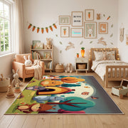 Colorful Creature Party Area Rug, Playful Cartoon Carpet, Kids Room Decor – full rug view