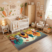 Colorful Creature Party Area Rug, Playful Cartoon Carpet, Kids Room Decor – angled room view
