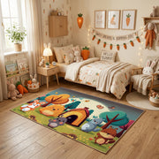 Colorful Creature Party Area Rug, Playful Cartoon Carpet, Kids Room Decor – texture view
