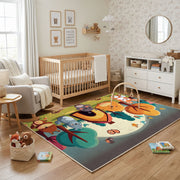 Colorful Creature Party Area Rug, Playful Cartoon Carpet, Kids Room Decor – playroom styling
