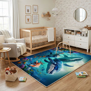 Blue Whale Ocean Area Rug, Underwater Animal Carpet, Calm Kids Room Decor – playroom styling