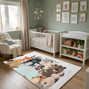 Stacked Cat Family Area Rug, Cute Gray Feline Carpet, Nursery Decor – alternate room view