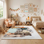 Stacked Cat Family Area Rug, Cute Gray Feline Carpet, Nursery Decor – full rug view