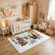 Stacked Cat Family Area Rug, Cute Gray Feline Carpet, Nursery Decor – angled room view