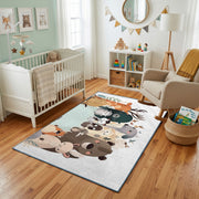 Stacked Cat Family Area Rug, Cute Gray Feline Carpet, Nursery Decor – living room view