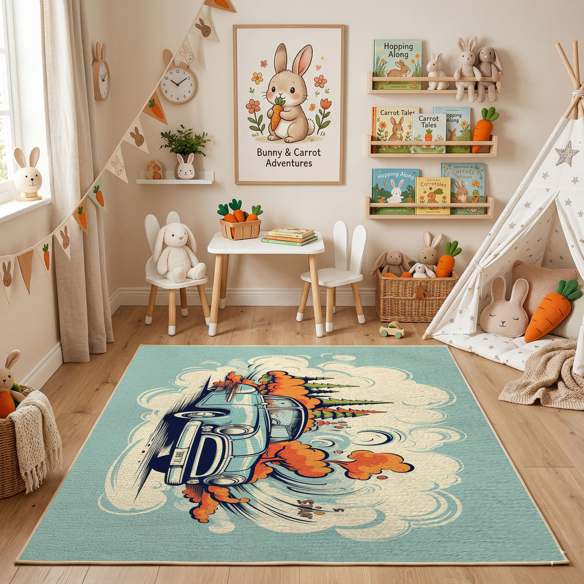 Space Dog Explorer Area Rug, Cute Adventure Animal Carpet, Kids Decor – featured room view