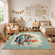 Space Dog Explorer Area Rug, Cute Adventure Animal Carpet, Kids Decor – full rug view