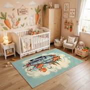 Space Dog Explorer Area Rug, Cute Adventure Animal Carpet, Kids Decor – angled room view