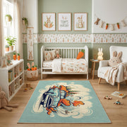 Space Dog Explorer Area Rug, Cute Adventure Animal Carpet, Kids Decor – pattern detail