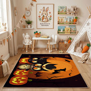Black Cat Pumpkin Area Rug, Orange Halloween Animal Carpet, Spooky Decor – bedroom styling