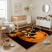 Black Cat Pumpkin Area Rug, Orange Halloween Animal Carpet, Spooky Decor – playroom styling