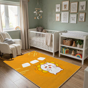 Cute White Cat Area Rug, Warm Yellow Minimal Feline Carpet, Nursery Decor – alternate room view