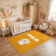 Cute White Cat Area Rug, Warm Yellow Minimal Feline Carpet, Nursery Decor – angled room view