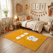 Cute White Cat Area Rug, Warm Yellow Minimal Feline Carpet, Nursery Decor – pattern detail