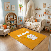 Cute White Cat Area Rug, Warm Yellow Minimal Feline Carpet, Nursery Decor – texture view