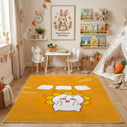 Cute White Cat Area Rug, Warm Yellow Minimal Feline Carpet, Nursery Decor – bedroom styling