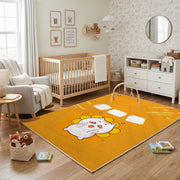 Cute White Cat Area Rug, Warm Yellow Minimal Feline Carpet, Nursery Decor – playroom styling