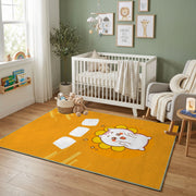 Cute White Cat Area Rug, Warm Yellow Minimal Feline Carpet, Nursery Decor – design close-up