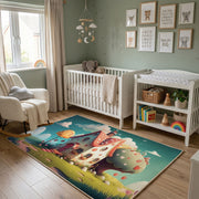 Spooky Cat Portrait Area Rug, Teal Halloween Feline Carpet, Gothic Decor – alternate room view