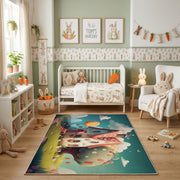 Spooky Cat Portrait Area Rug, Teal Halloween Feline Carpet, Gothic Decor – pattern detail